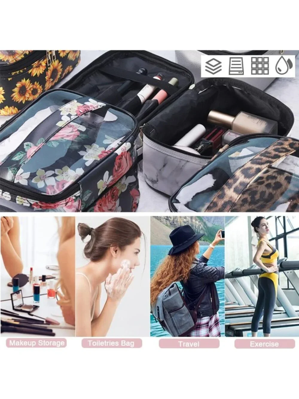 Leopard Print Double Layer Makeup Bag - Travel Cosmetic Organizer & Toiletry